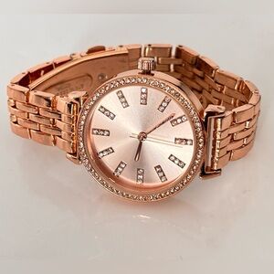 Rose Gold Link Bracelet Watch whit clear rhinestones st.steel new battery